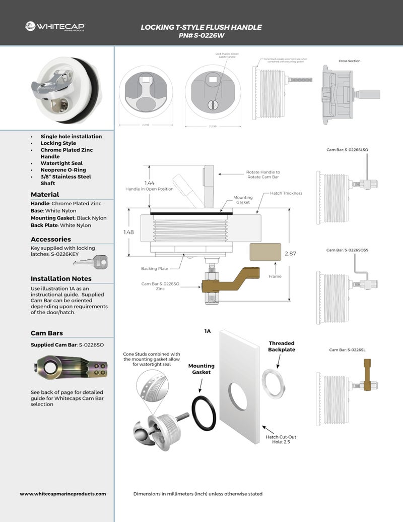 Whitecap S-0226WC T-Handle Latch with Keyed Lock - White-Chrome Plated - Image 5